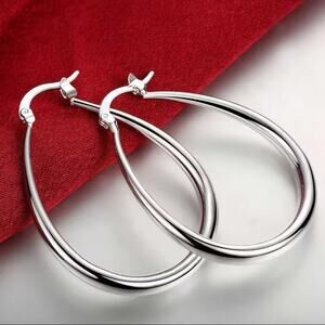 Oval Hoop Earrings 925 Sterling Silver 41mm Valentine's Birthday Anniversary